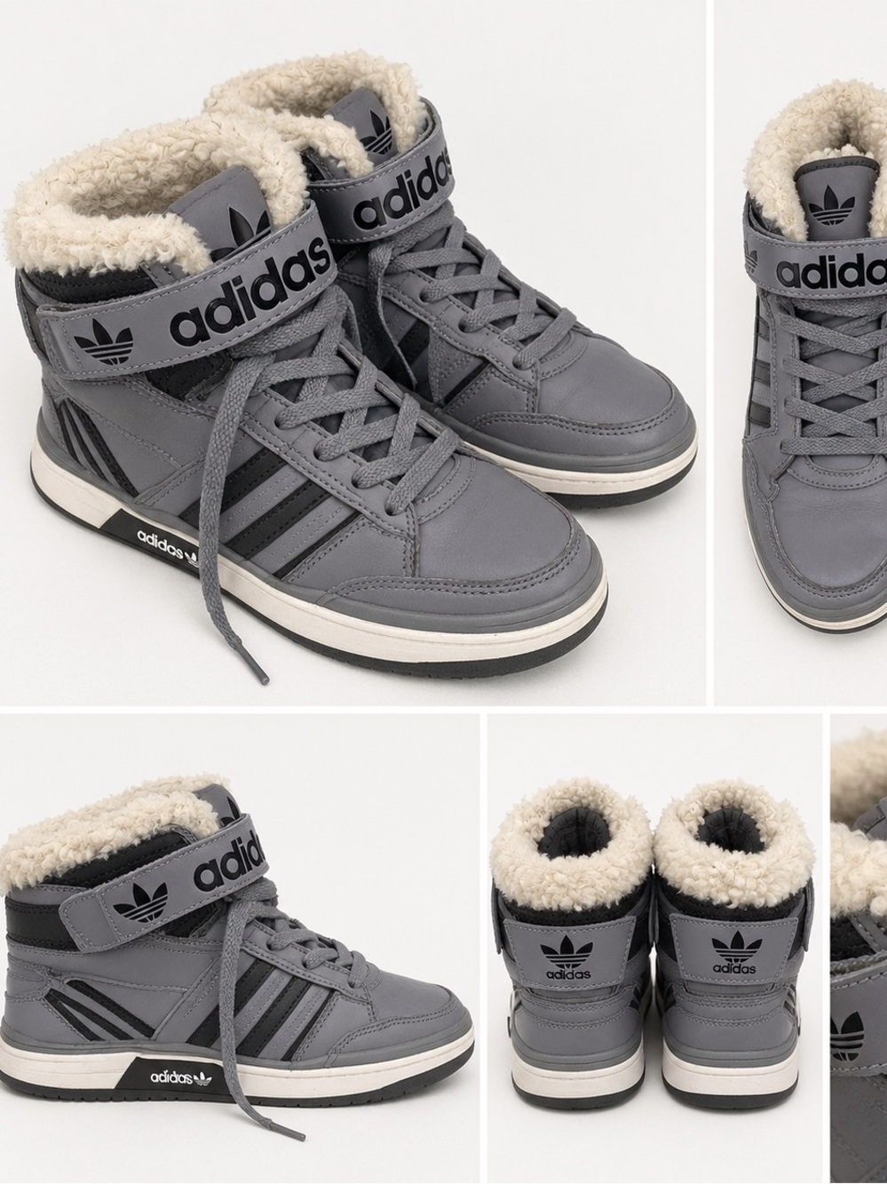 adidas Gray High-Top Sherpa-Lined Sneakers